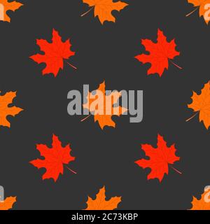 Herbst Vektor nahtlose Muster mit roten und orangen Ahornblättern auf schwarzem Hintergrund. Stock Vektor