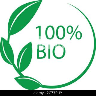 100 Prozent Bio-Rundetikett. Abstrakter Kreis aus grünen Blättern Logo Element Vektor-Design. Ökologie einfache flache Aufkleber natürliche Symbol. Stock Vektor