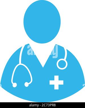 Blau Arzt flache Vektor-Symbol auf weiß. Einfaches Doktor Avatar Konzept, Logo Element Medizin Symbol Design. Kann im Web und verwendet werden Stock Vektor