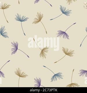 Nahtloses abstraktes Blumenmuster aus Löwenzahn fliegenden Samen in Pastellfarben auf beigem Hintergrund. Retro-Style im Vintage-Look. Vektor-Design für Stoff Textil Stock Vektor