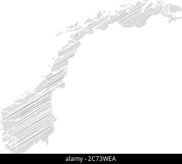 Norwegen - Bleistift scribble Skizze Silhouette Karte des Landes mit Schatten fallen gelassen. Einfache flache Vektordarstellung. Stock Vektor