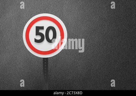 3D Illustration eines Speed Limitation Schild Muster und Hintergrund, texturierte Verkehrsregeln Konzept. Hochwertige 3d-Illustration Stockfoto