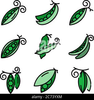 Erbsen Symbole Vektor flach setzen Stock Vektor