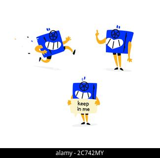 Illustration eines niedlichen Cartoon sicheren Charakter. Vektor. Maskottchen für Unternehmen. Symbol für die Website. Das Bild ist auf weißem Hintergrund isoliert. Verschiedene Sit Stock Vektor