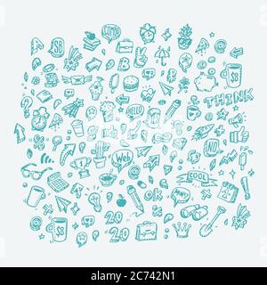 Satz von Symbolen zum Thema Wirtschaft und Finanzen. Vektor. Web-Symbole im Doodle-Stil. Alle Elemente sind auf weißem Hintergrund isoliert. Modischer Stall Stock Vektor