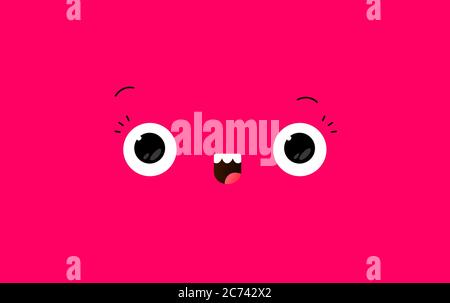 Illustration eines Emojis in Form eines Cartoon-Hintergrunds. Vektor. Emotionales Gesicht im Kawaii-Stil. Große Augen auf einem roten trendigen Hintergrund. Freundliches Personal Stock Vektor