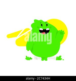 Illustration eines grünen Kawaii-Monsters. Vektor. Niedliche Cartoon Baby Drachen. Spielzeug Gummi Maskottchen für das Unternehmen. Zeichen für Animation. Emotion einer che Stock Vektor