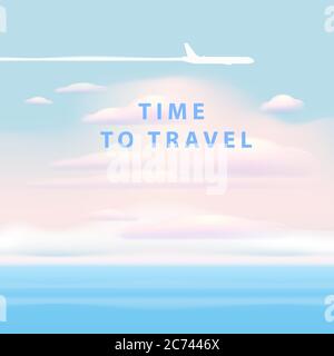 Zeit, um Wolken auf blauen Himmel Sonnenmeer Meer horison Flugzeug reisen. Vektor Hintergrund Banner Vorlage isoliert Stock Vektor