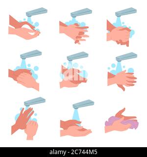 Tipps zum Waschen und Trocknen von Händen Stock Vektor