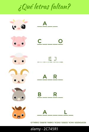 Tiere Illustration Spanisch Alphabet Cartoon Abc Art Anwendung Stock Vektorgrafik Alamy