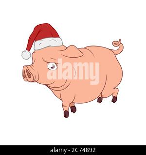 Ein Schwein mit einem Weihnachtsmütze, als Symbol des kommenden Jahres Stock Vektor