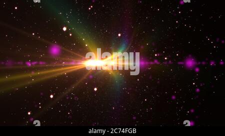 Cosmos Sterne Licht Linse Flare im Raum Stockfoto