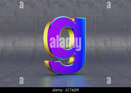 Mehrfarbiger 3d-Buchstabe G Kleinbuchstaben. Glänzend schillernder Buchstabe auf Fliesenhintergrund. Metallic Alphabet mit Studio-Lichtreflexionen. 3d-gerendertes Schriftartzeichen. Stockfoto