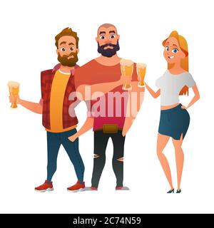 Cartoon-Stil Illustration einer Gruppe von jungen Menschen an der Bar mit Bier Stock Vektor