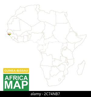 Afrika konturierte Karte mit markierter Guinea-Bissau. Guinea-Bissau Karte und Flagge auf Afrika Karte. Vektorgrafik. Stock Vektor
