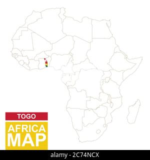 Afrika konturierte Karte mit hervorgehobener Togo. Togo Karte und Flagge auf Afrika Karte. Vektorgrafik. Stock Vektor