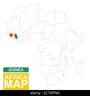 Afrika konturierte Karte mit hervorgehobener Guinea. Guinea Karte und Flagge auf Afrika Karte. Vektorgrafik. Stock Vektor