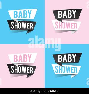 Modernes Design Baby Dusche Text auf Sprechblasen. Vektorgrafik Stock Vektor