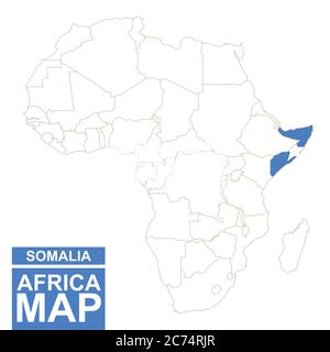 Afrika konturierte Karte mit hervorgehobenen Somalia. Somalia Karte und Flagge auf Afrika Karte. Vektorgrafik. Stock Vektor