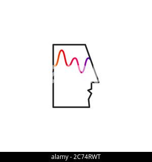 Hirnaktivität und Welle, Profil der Person mit geistiger Aktivität, Symbol der Therapie, Kreativität, Psychologie-Symbol Stock Vektor