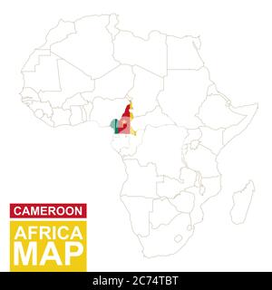 Afrika konturierte Karte mit hervorgehobener Kamerun. Kamerun Karte und Flagge auf Afrika Karte. Vektorgrafik. Stock Vektor