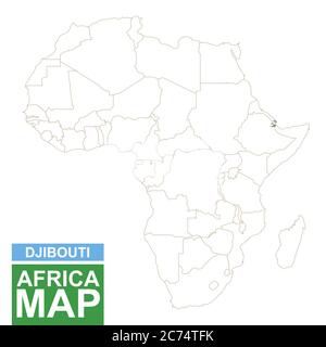 Afrika konturierte Karte mit hervorgehobenen Dschibuti. Dschibuti Karte und Flagge auf Afrika Karte. Vektorgrafik. Stock Vektor