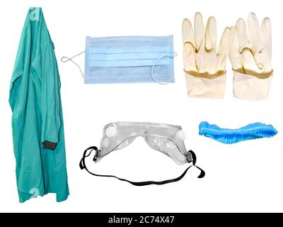 PSA-Kit (Personal Protective Equipment) für Krankenhäuser zur Corona-Virusprävention Stockfoto