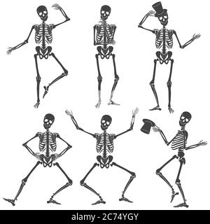 Dancing Skeletons. Different skeleton motion poses isolated Stock Vektor