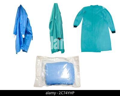 Einweg-OP-Kittel für Krankenhaus, eine persönliche Schutzausrüstung für Corona-Virus Prävention Stockfoto