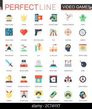 Vektor-Set von flachen Videospielen Symbole isoliert. Stock Vektor