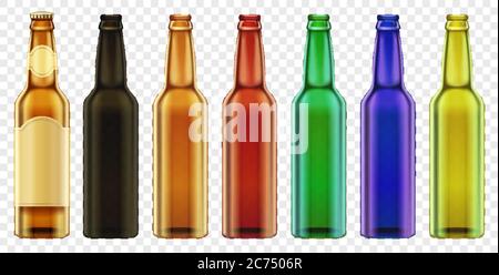 Vector Bierflasche Farbe Glas isoliert. Verpackung Mockup mit realistischen Flaschen Set Stock Vektor