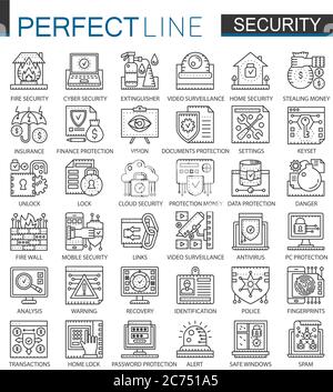 Sicherheitsübersicht Mini-Konzept Symbole. Data PC Protection Technology Moderne Strichführung lineare Stil Illustrationen Set. Perfekte dünne Linien Symbole Stock Vektor