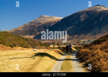 Wanderer auf Llyn Coastal Footpath, in der Nähe von Trefor, Lleyn Halbinsel Caernarfon, Gwynedd, Nordwales. Stockfoto