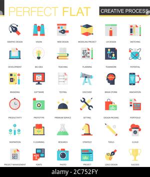 Vektor kreativen Prozess komplexe flache Icon Konzept. Web Infografik Symbole Design-Set Stock Vektor