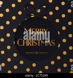 Vektor-Illustration von schwarzen Kreis mit fröhlichen Weihnachtswörtern auf goldenem Chrom Polka Punkt Hintergrund. Luxuriöser Hintergrund Stock Vektor