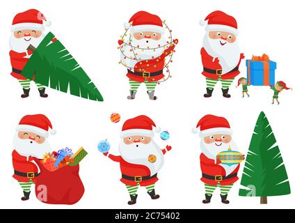 Vektor Weihnachten Santa Claus Posen isoliert gesetzt Stock Vektor