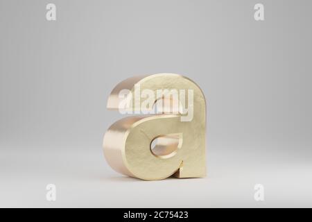 Gold 3d Buchstabe A Kleinbuchstaben. Goldener Buchstabe isoliert auf weißem Hintergrund. Goldenes Alphabet mit Unvollkommenheiten. 3d-gerendertes Schriftartzeichen. Stockfoto