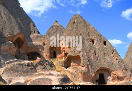 Wunderschöne geschnitzte Naturlandschaften in Kappadokien, Türkei Stockfoto