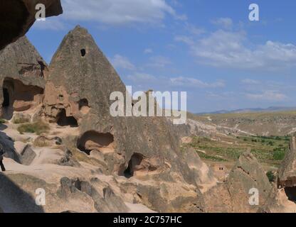 Wunderschöne geschnitzte Naturlandschaften in Kappadokien, Türkei Stockfoto