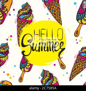 Postkarte mit einem Hintergrund von Eis. Vektorgrafik für eine Postkarte oder ein Poster. Sommer. Stock Vektor