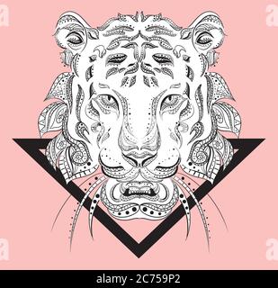 Tiger Vektor ethnischen Muster Cover Notizbuch drucken Blots. Vektorgrafik für Grußkarte, Poster oder Druck auf Kleidung. Stock Vektor