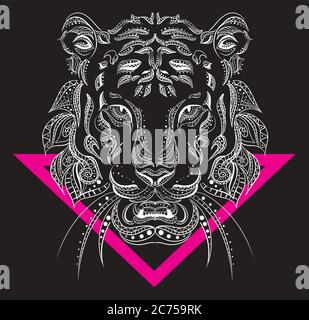Tiger Vektor ethnischen Muster Cover Notizbuch drucken Blots. Vektorgrafik für Grußkarte, Poster oder Druck auf Kleidung. Stock Vektor