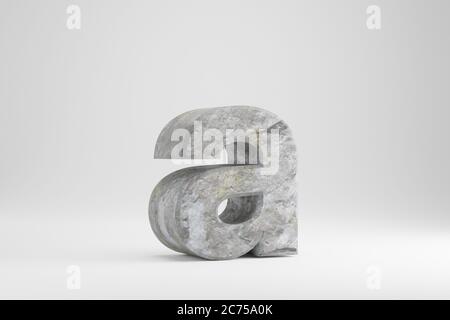 Stone 3d Buchstabe A Kleinbuchstaben. Rock texturierten Buchstaben isoliert auf weißem Hintergrund. 3d-gerendertes Zeichen für Steinschriftart. Stockfoto