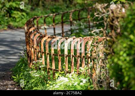 Ansicht der Landstraße mit Cheshire-Geländern, Chipping, Preston, Lancashire, Großbritannien Stockfoto