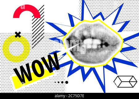 Banner zum Verkauf moderne Hipster Pop Art offenen Mund Stock Vektor