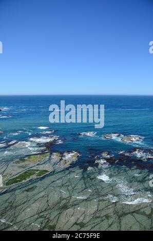 Die malerische Küste von Kaikoura ist der perfekte Ort für Meereslebewesen Begegnungen, Küstenwanderungen und stopfte in eine Platte von Krebsen. Stockfoto