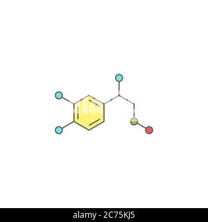 Adrenalin molecula Struktur. Bunte Linie Symbol isoliert auf weißem Hintergrund. Hormon Adrenalin, Neurotransmitter. Starke Emotionen, Energie-Symbol Stock Vektor