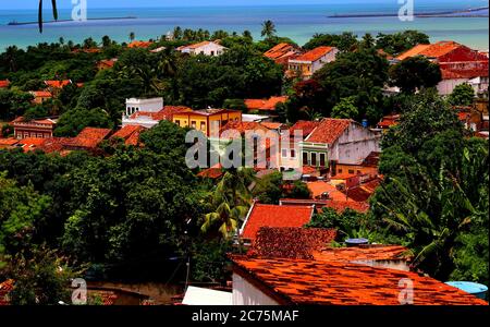 Bunte Kolonialhäuser in Olinda, Pernambuco, Brasilien Stockfoto