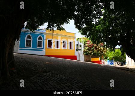 Bunte Kolonialhäuser in Olinda, Pernambuco, Brasilien Stockfoto