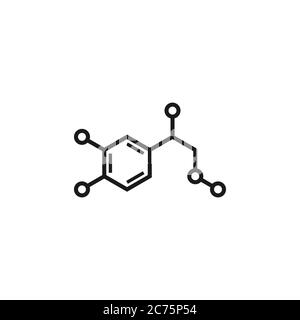 Adrenalin molecula Struktur. Schwarze Linie Symbol auf weißem Hintergrund isoliert. Hormon Adrenalin, Neurotransmitter. Starke Emotionen, Energie-Symbol Stock Vektor